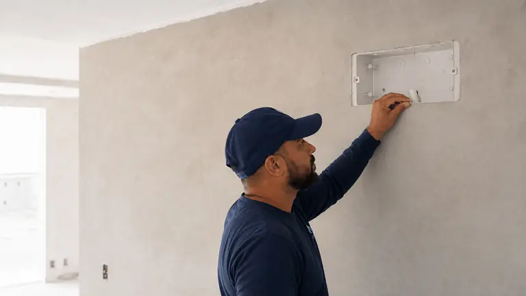 Técnico da SVA apresentando a infraestrutura para ar-condicionado a um cliente