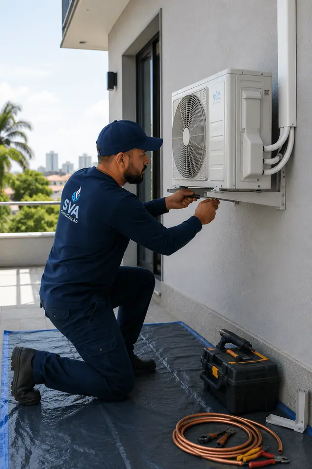 Ambiente protegido durante a instalação do ar-condicionado
